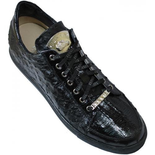 Fennix Italy 3266 Black Genuine Alligator / Ostrich Quill Sneakers With Silver Fennix Emblem